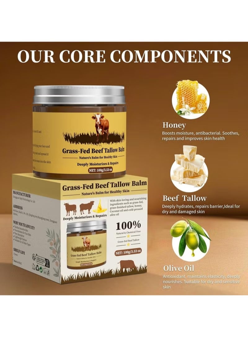 HTKCRX Beef Tallow for Skin, Tallow and Honey Balm, Facial Moisturizer Cream, 100% Organic Grass Fed Whipped Beef Tallow Balm Deeply Moisturizing for Face & Body, Suitable For All Skin Types(3.53oz) - Image 2