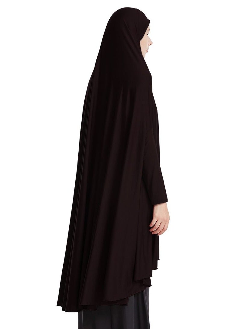 إسكدنيا Women's Solid Color Abaya Long Sleeve Thobe Robe With Hijab Dark Brown - Image 2