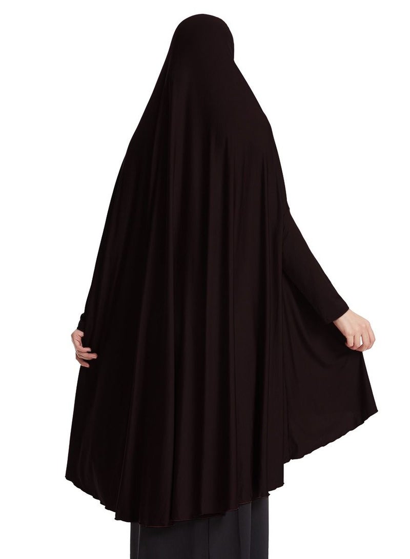 إسكدنيا Women's Solid Color Abaya Long Sleeve Thobe Robe With Hijab Dark Brown - Image 3