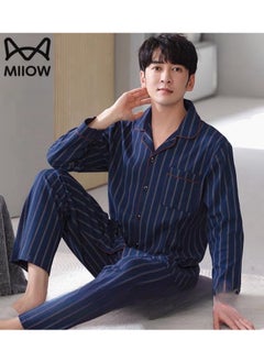 MIIOW Breathing Pajamas-Men's Pajamas Made Of Pure Cotton, Loose And Comfortable, Long Sleeved Casual Home Suit Set  - Image 1