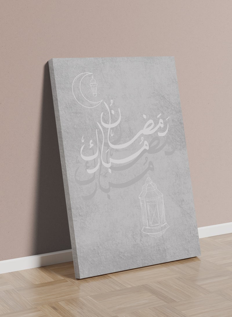 لوحة كانفاس على إطار خشبي بتصميم رضمان مبارك مع فانوس رمضان - Image 1