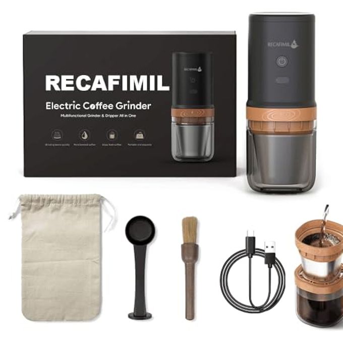 TRAVE COFFEE ELECTRIC GRINDER PORTABLE MUST OWN DRIPPER POUR OVER ALL IN ONE RECHARGEABLE HIGH PRECISION HIGH SPEED COFFEE BEAN GRINDER