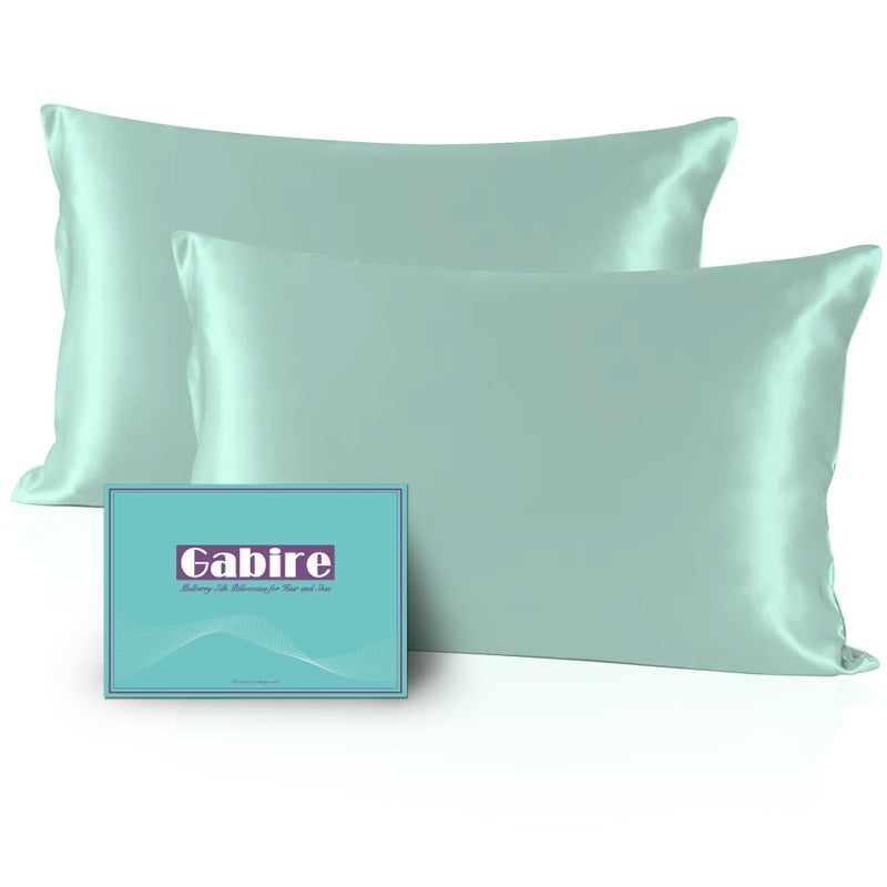 Gabire Gabire Mulberry Silk Pillowcases Set of 2  Both Sides Real Silk Pillow Covers for Hair and Skin Prevent Acne Pillowcase Organic Silk Pillowcase 2 Pack with Hidden Zipper  Sage Green  King (20""?36"") - Image 1