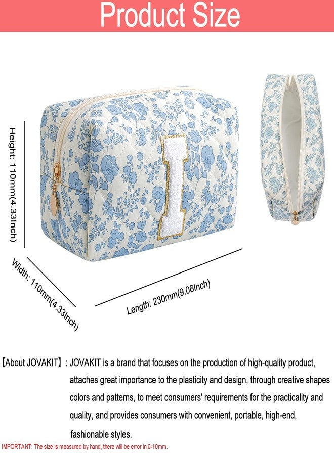 JOVAKIT Alphabet Makeup Bag Cosmetic Bag for Women, Christmas Gifts for Girls Age 6-18, Floral Flowers Coquette Travel Toiletry Zipper Make Up Pouch Organizer Trendy Stuff (Blue Floral I) - Image 3