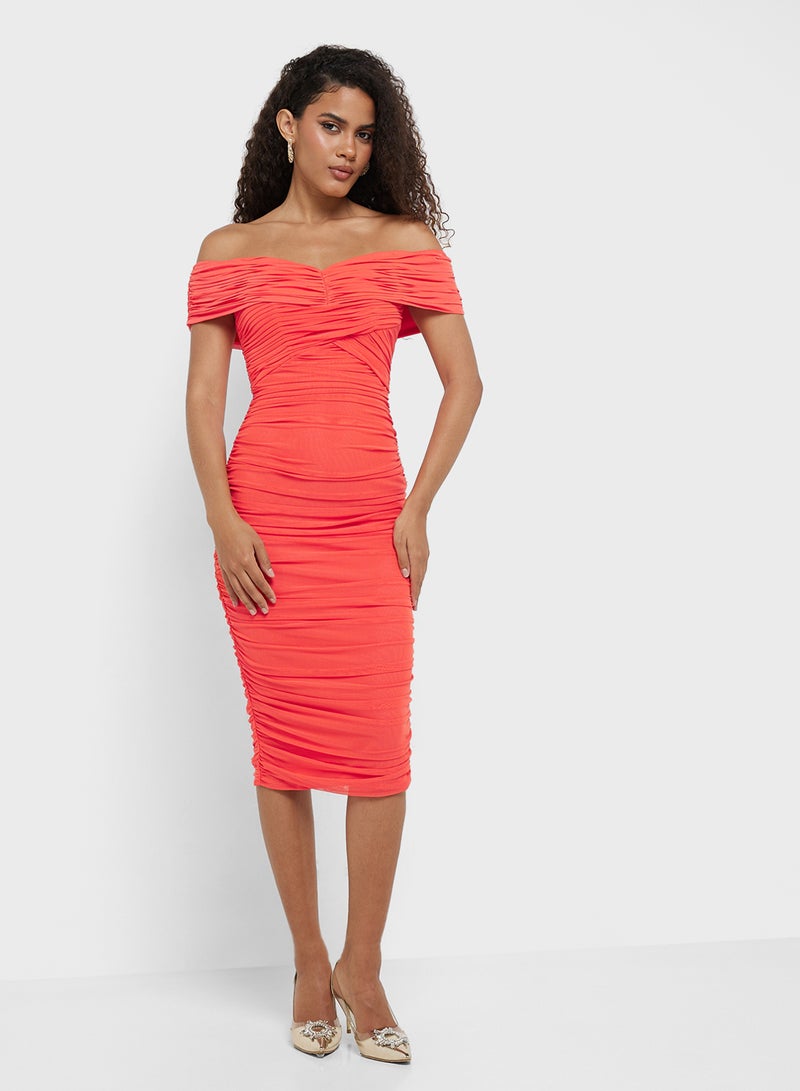 Little Mistress Ruched Off-Shoulder Dress - Image 4