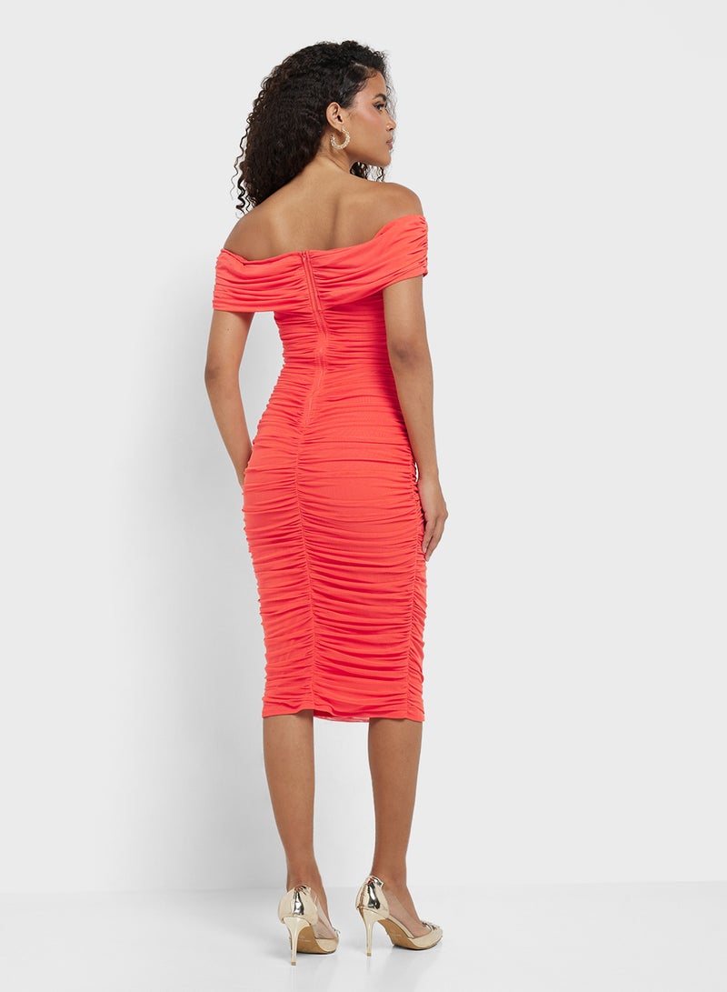 Little Mistress Ruched Off-Shoulder Dress - Image 2
