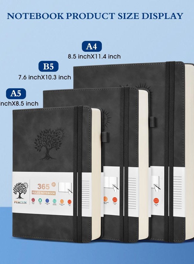 PERCUN A5 Lined Journal Notebook - 365 Page Leather Journals for Writing Women & Men，Hardcover Notebook with 100Gsm Thick Pages，Daily Diary for Travel, Work，School，Note Taking，College Ruled (5.9" x 8.5") - Image 2