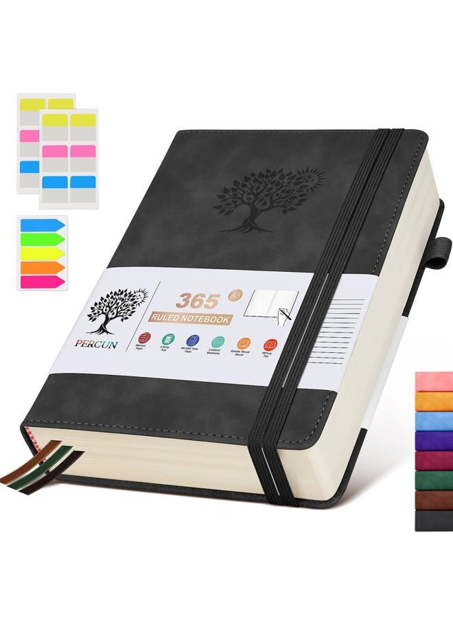 PERCUN A5 Lined Journal Notebook - 365 Page Leather Journals for Writing Women & Men，Hardcover Notebook with 100Gsm Thick Pages，Daily Diary for Travel, Work，School，Note Taking，College Ruled (5.9" x 8.5") - Image 1