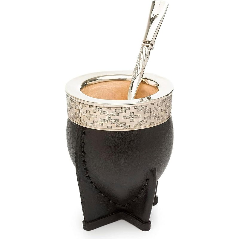 THEARG THEARG  Yerba Mate Gourd Set with Stainless Steel Straw  Handmade Leather Yerba Mate Cup and Bombilla Set from Argentina  Beach Essentials  Idea for Gifts  Travel Cup Mate 