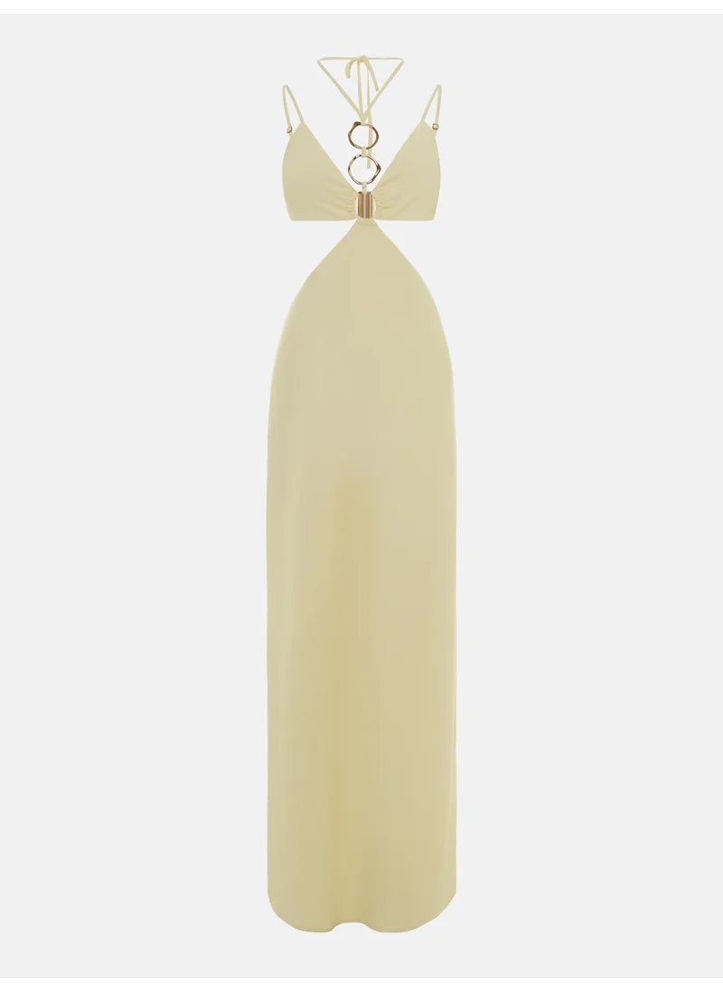 Lichi Maxi dress with waist slits and golden decor