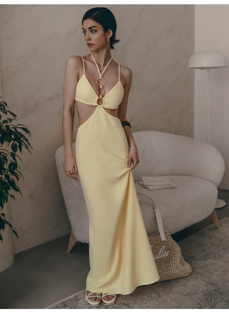 Lichi Maxi dress with waist slits and golden decor