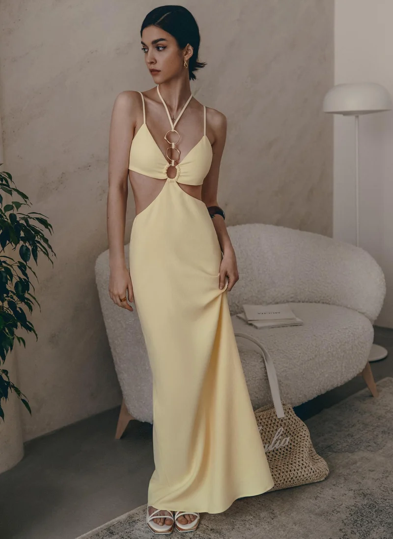 Lichi Maxi dress with waist slits and golden decor