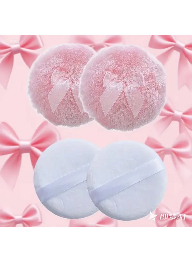 قطعتان ورديتان، قطعتان بيضاء، مساحيق كبيرة ناعمة ورقيقة مخملية للمسحوق السائب والتلك. - Image 1