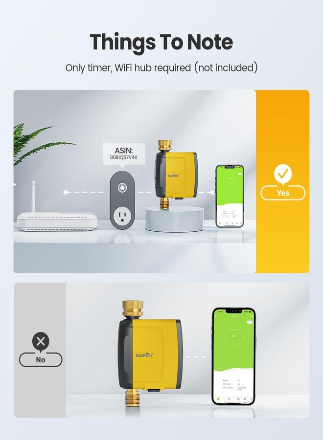 RAINPOINT WiFi Water Timer, Smart Sprinkler System Valve With APP & Voice Control, Weather-Based Automatic Rain Delay, Brass Inlet & Outlet (No WiFi Hub) - Image 2