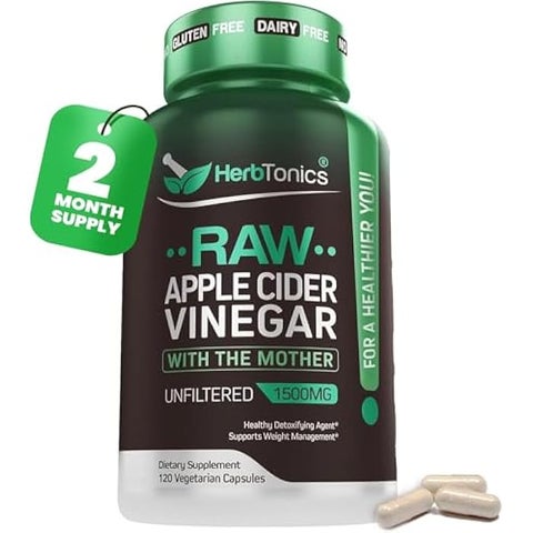 apple cider vinegar and glp 1 Herbtonics Herbtonics Raw Apple Cider Vinegar Capsules 1500mg with Mother |  Weight Management, Detox & Digestion Formula with GLP-1 Support |  Unfiltered ACV for Metabolic Support | 120 Vegan Capsules | Best Price KSA