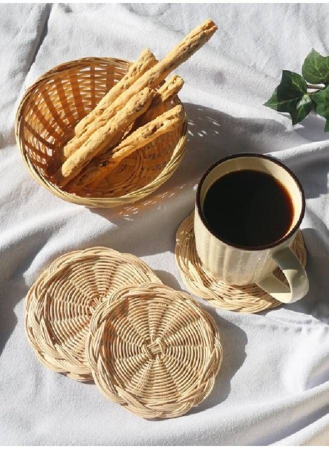 بوهو كوستر مج  بتصميم دائري  مصنوع  يدوياً من الخيزران - Image 1