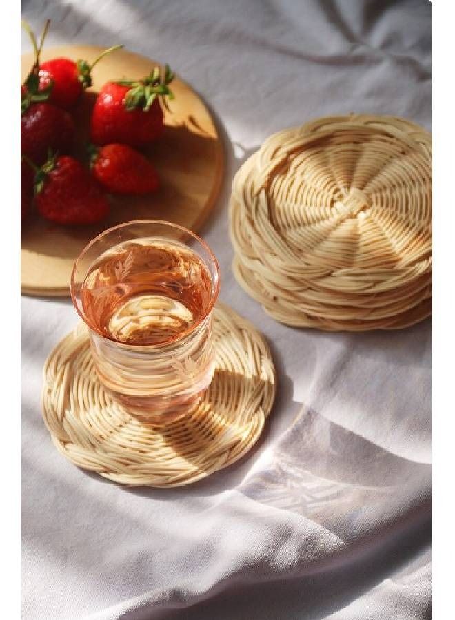 بوهو كوستر مج  بتصميم دائري  مصنوع  يدوياً من الخيزران - Image 2