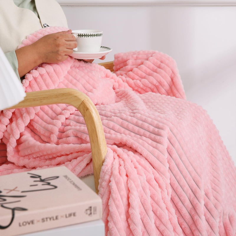Puncuntex Light Pink Flannel Fleece Throw Blanket 50"Ã—60",Soft Plush Cozy Valentines Blankets,Birthday Gifts for Mom,Women,Mothers Day with Square Grid Design for Couch Sofa Chair - Image 4