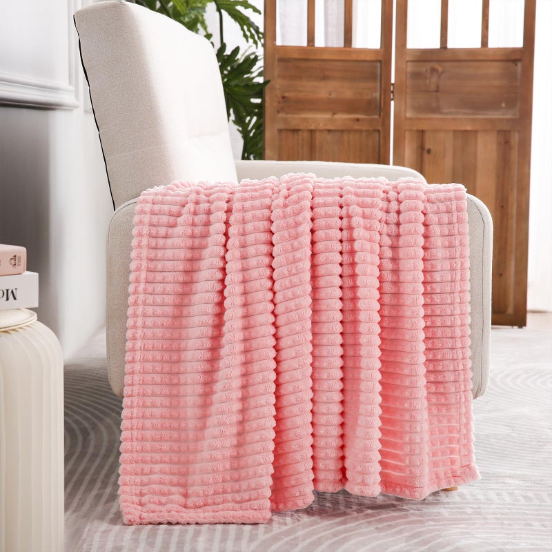 Puncuntex Light Pink Flannel Fleece Throw Blanket 50"Ã—60",Soft Plush Cozy Valentines Blankets,Birthday Gifts for Mom,Women,Mothers Day with Square Grid Design for Couch Sofa Chair - Image 2