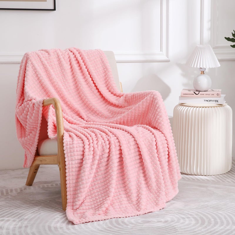 Puncuntex Light Pink Flannel Fleece Throw Blanket 50"Ã—60",Soft Plush Cozy Valentines Blankets,Birthday Gifts for Mom,Women,Mothers Day with Square Grid Design for Couch Sofa Chair - Image 1