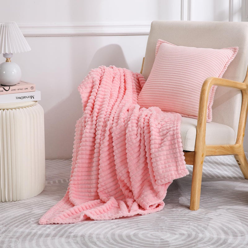 Puncuntex Light Pink Flannel Fleece Throw Blanket 50"Ã—60",Soft Plush Cozy Valentines Blankets,Birthday Gifts for Mom,Women,Mothers Day with Square Grid Design for Couch Sofa Chair - Image 3