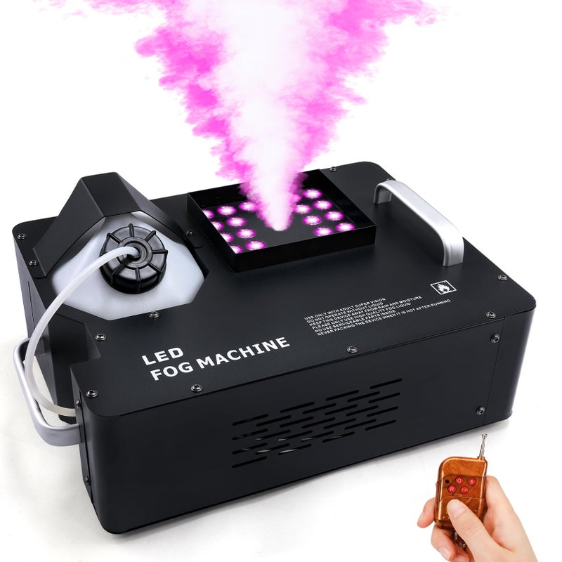 TCFUNDY 1500W Fog Machine for Halloween, DMX RGB 3 in 1 24 LED Smoke Machine Stage Lighting Vertical Spray with Remote Control - Image 1