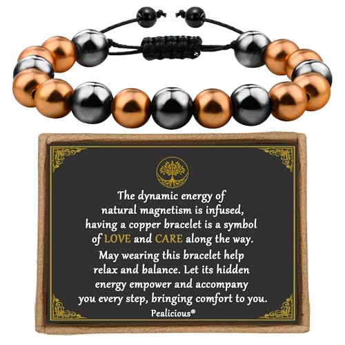 PEALICIOUS Copper Bracelet for Women and Men, 10MM Copper Magnetic Bracelet with 3500 Gauss Magnet Beads as Christmas Gifts, Cooper Jewelry Pulsera De Cobre para Mujer for Parents Birthday Gifts - Image 1