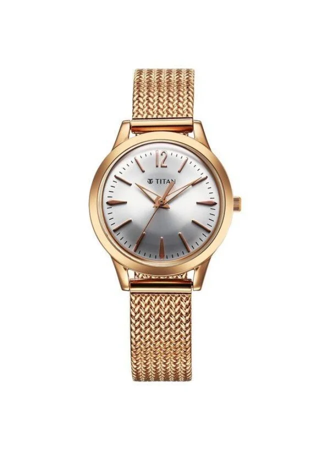 تيتان Timeless Urban Quartz Analog Silver Dial Rose Gold Metal Strap Watch for Women - 95287WM01