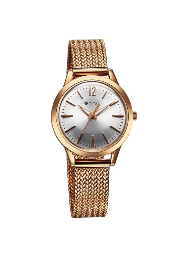تيتان Timeless Urban Quartz Analog Silver Dial Rose Gold Metal Strap Watch for Women - 95287WM01