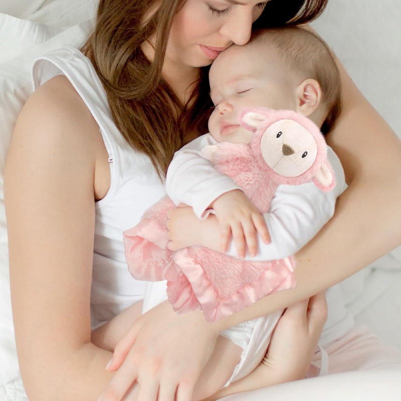 BEILIMU Lamb Security Blanket for Babies, Super Soft Fluffy Snuggle Toy for Newborn Boys and Girls, Stuffed Animal, Pink 13.5 Inch - Image 3