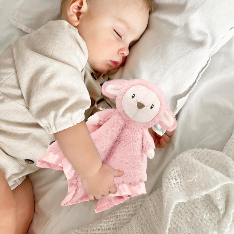 BEILIMU Lamb Security Blanket for Babies, Super Soft Fluffy Snuggle Toy for Newborn Boys and Girls, Stuffed Animal, Pink 13.5 Inch - Image 4