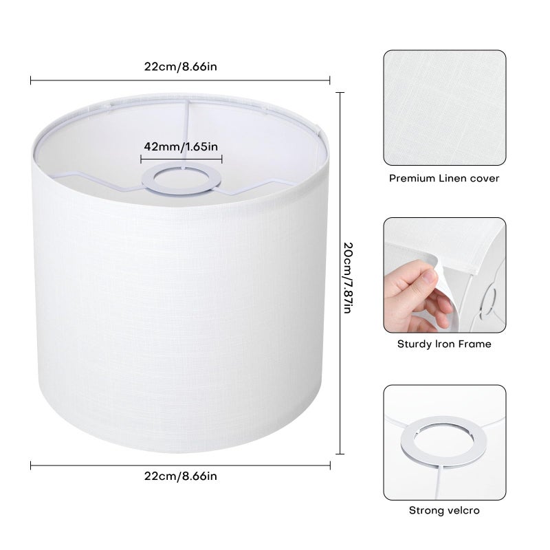 YoflowX White Linen Small Drum Lampshade, 8.66" Top x 8.66" Bottom x 7.87" High Lamp Shade, Lamp Shade Replacement for Table and Floor Lamps, Pendant Lightï¼ŒHandcrafted Lampshadeï¼ŒEasy Assembly - Image 2