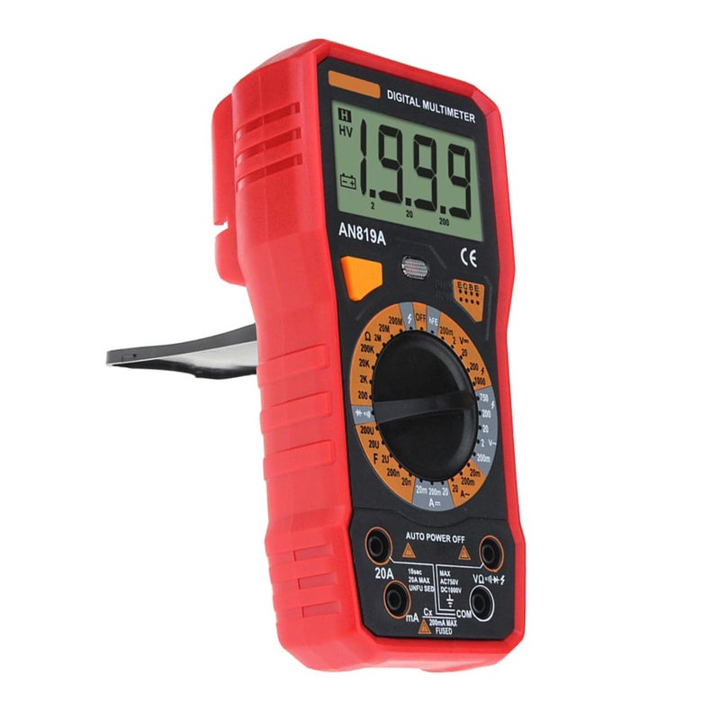 Artibetter مقياس رقمي متعدد عالي الدقة لاختبار الجهد مع قياس السعة والمقاومة والأمبير وإيقاف التشغيل التلقائي وحفظ البيانات وإضاءة خلفية باللون الأحمر - Image 1