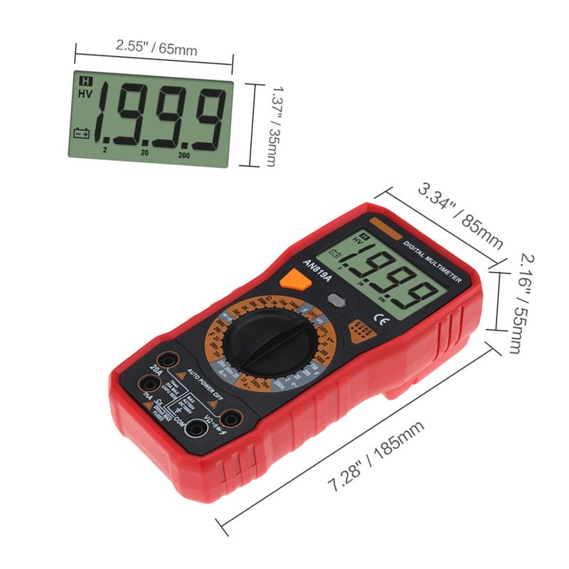 Artibetter مقياس رقمي متعدد عالي الدقة لاختبار الجهد مع قياس السعة والمقاومة والأمبير وإيقاف التشغيل التلقائي وحفظ البيانات وإضاءة خلفية باللون الأحمر - Image 3