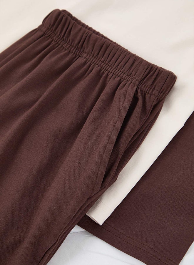 trendyol Brown Regular Fit Raglan Sleeve Knitted Pajama Set - Image 2