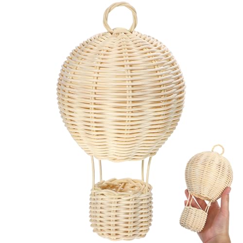 OSALADI Home Decor Rattan Woven Lampshade Hot Air Balloon Shape Lampshade Light Bulb Cage Ceiling Pendant Light Cover Wicker Lamp Cover for Home Kitchen Tea House Vintage Decor - Image 5