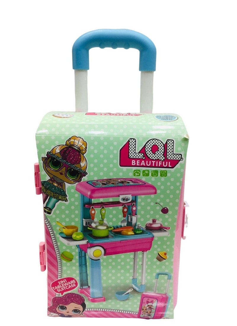 Generic - 2 IN 1 LOL Trolley Case Pretend Play Kitchen Game Girl Kitchen Set Toy for Girls - Image 1