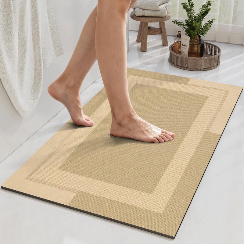 YDKGL Non Slip Bath Mat, Rubber Backing Ultra Thin Bathroom Rugs Fit Under Door Quick Dry Super Absorbent Washable Bath Rug Shower Mat for Bathroom Floor Bathtub Shower Sink, Easy Care Brown 16"x 24" - Image 1