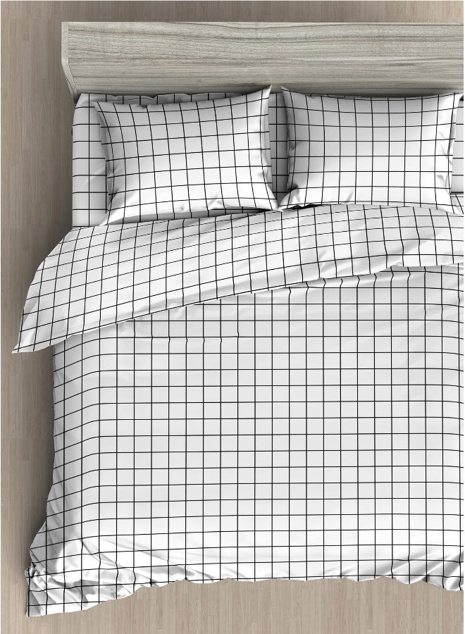 Noon East King Size 3Pc Duvet Cover Set | Soft Microfiber Material | Black Grid & White Color | 1 Duvet Cover 220 x 240cm, 2 Pillow Cases 50 x 75 + 5 Cm | Suitable For King Size Bed - Image 1
