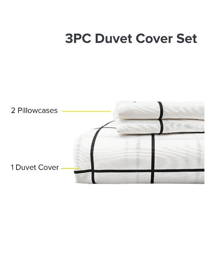 Noon East King Size 3Pc Duvet Cover Set | Soft Microfiber Material | Black Grid & White Color | 1 Duvet Cover 220 x 240cm, 2 Pillow Cases 50 x 75 + 5 Cm | Suitable For King Size Bed - Image 5