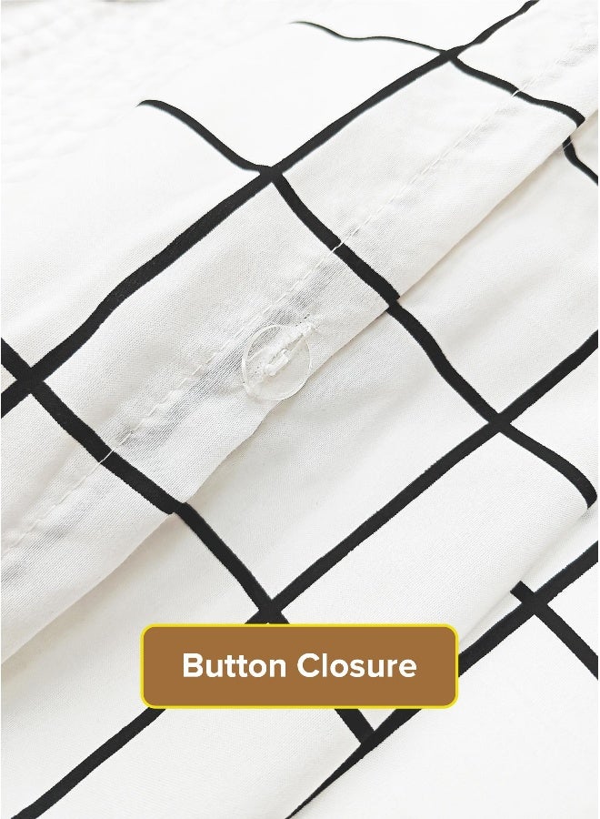 Noon East King Size 3Pc Duvet Cover Set | Soft Microfiber Material | Black Grid & White Color | 1 Duvet Cover 220 x 240cm, 2 Pillow Cases 50 x 75 + 5 Cm | Suitable For King Size Bed - Image 4