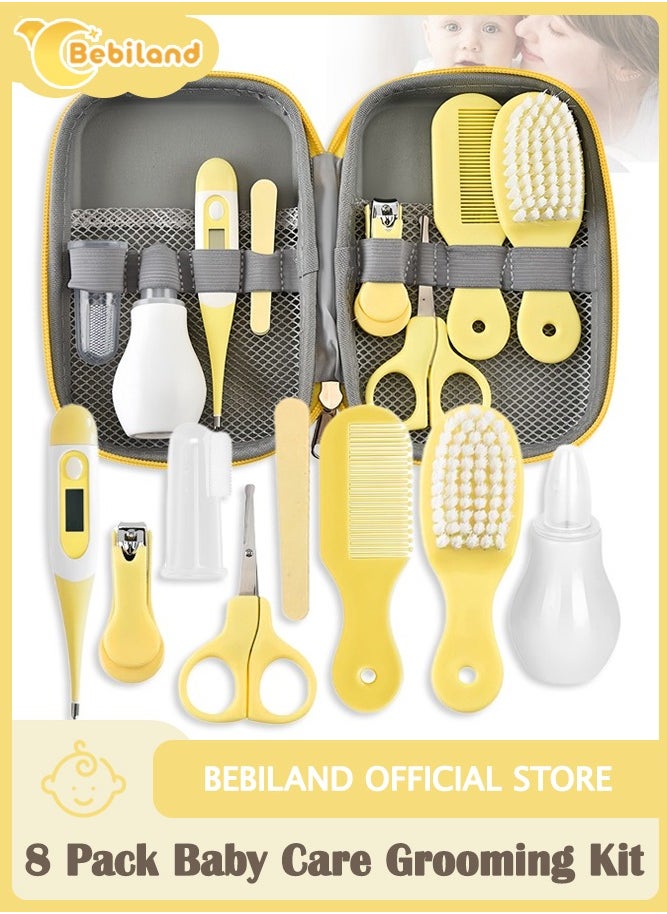 Bebiland 8-Piece Baby Care Kit with Thermometer, Nasal Aspirator, Toothbrush, Emery Board, Nail Clipper, Scissor, Brush and Comb, Portable Essential Daily Care Bathing Tool for Toddler Infant, Yellow  - Image 1
