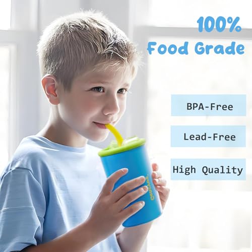 Gencywe 2 PACK Kids Double Walled Stainless Steel Cups with Straws and lids | 12 oz Spill-Proof Sippy Smoothie Tumbler Set, Small Kids Snack & Drink Water Cups, BPA-Free (Age: 3+ years old & up) - Image 5