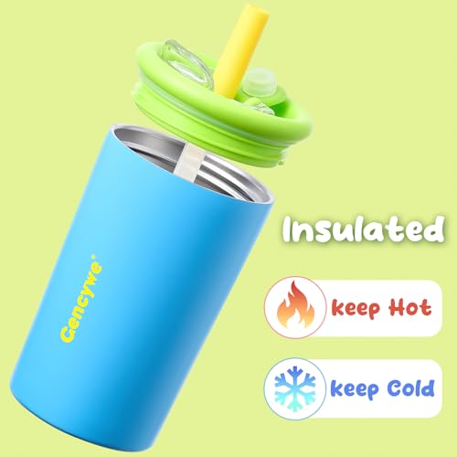 Gencywe 2 PACK Kids Double Walled Stainless Steel Cups with Straws and lids | 12 oz Spill-Proof Sippy Smoothie Tumbler Set, Small Kids Snack & Drink Water Cups, BPA-Free (Age: 3+ years old & up) - Image 3