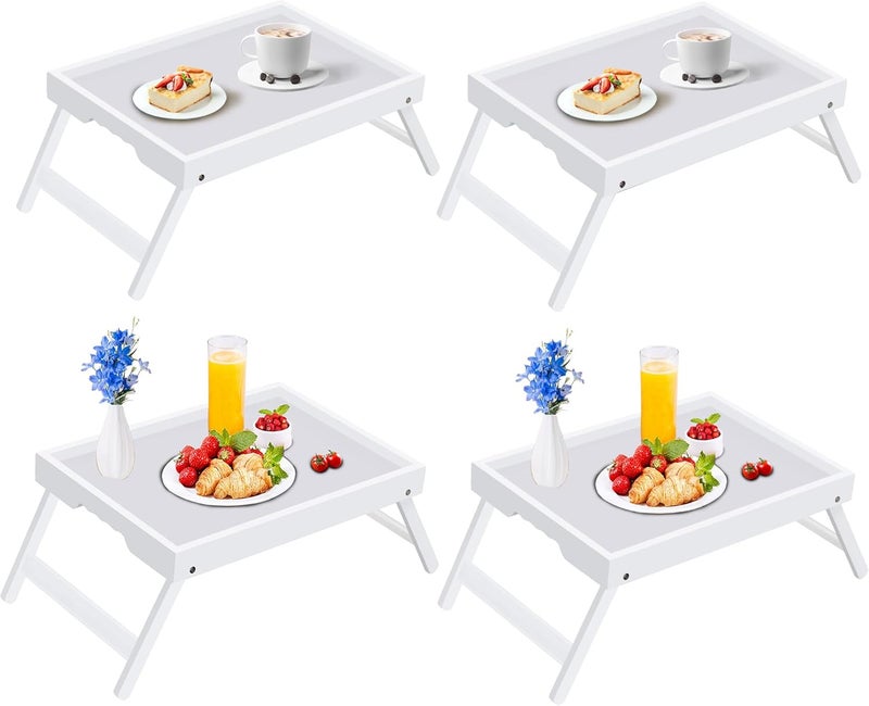 Asuthzon Bed Tray Table with Folding Legs, Breakfast Food Trays for Eating on Couch, Snacking and Working, Used As Laptop Desk Snack Tray (4 Pack, White Color) - Image 1