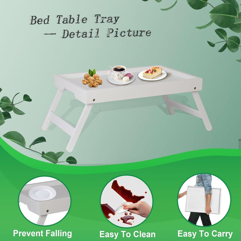 Asuthzon Bed Tray Table with Folding Legs, Breakfast Food Trays for Eating on Couch, Snacking and Working, Used As Laptop Desk Snack Tray (4 Pack, White Color) - Image 4