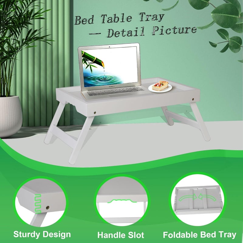 Asuthzon Bed Tray Table with Folding Legs, Breakfast Food Trays for Eating on Couch, Snacking and Working, Used As Laptop Desk Snack Tray (4 Pack, White Color) - Image 3