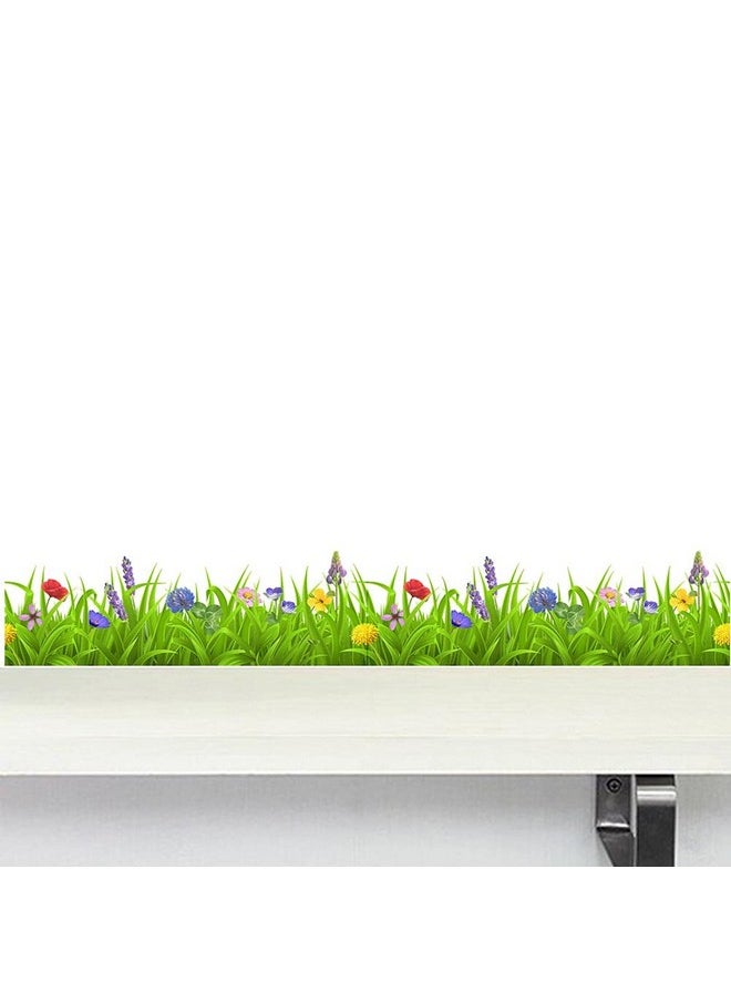 BIBITIME Green Grass Colorful Flower Border Wall Decals Sticker Peel And Stick For Kitchen Decor Living Room Porch Xmas Decoration  - Image 4
