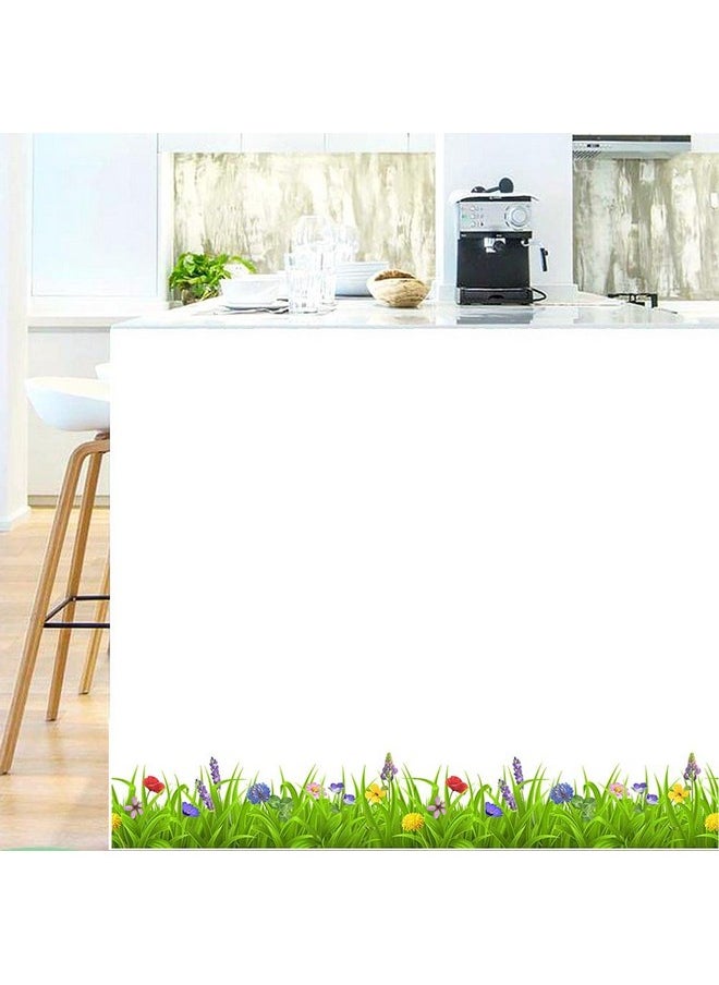 BIBITIME Green Grass Colorful Flower Border Wall Decals Sticker Peel And Stick For Kitchen Decor Living Room Porch Xmas Decoration  - Image 1