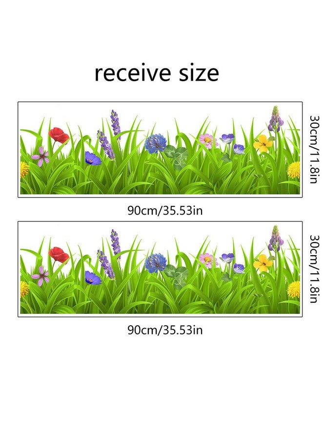 BIBITIME Green Grass Colorful Flower Border Wall Decals Sticker Peel And Stick For Kitchen Decor Living Room Porch Xmas Decoration  - Image 3